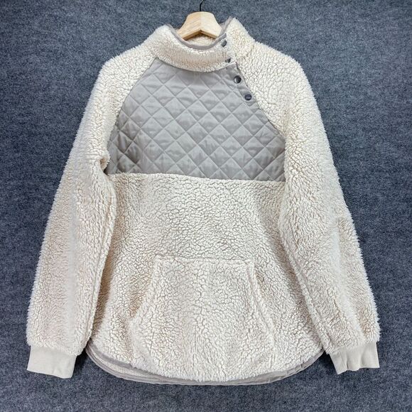 BKE Jacket Women M Medium White Fleece High Neck Long Sleeve Pockets Button - Picture 1 of 7